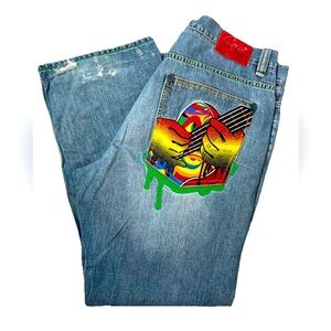 COOGI Embroidered BAGGY Jeans 40x32  VINTAGE Y2K Black Denim JNCO STYLE guitar